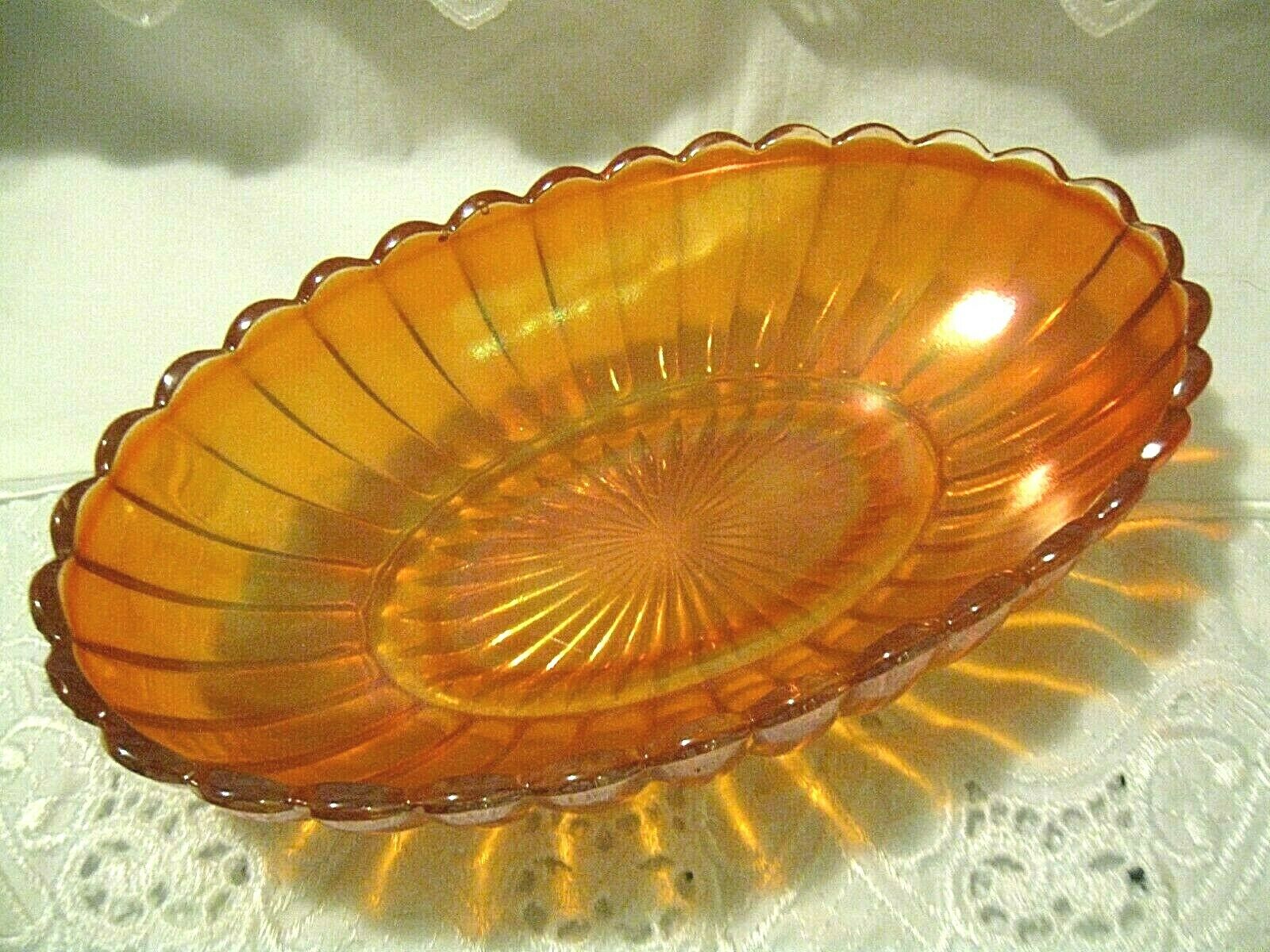 Vintage Carnival Glass Serving Dish - Orange Indescent Colors