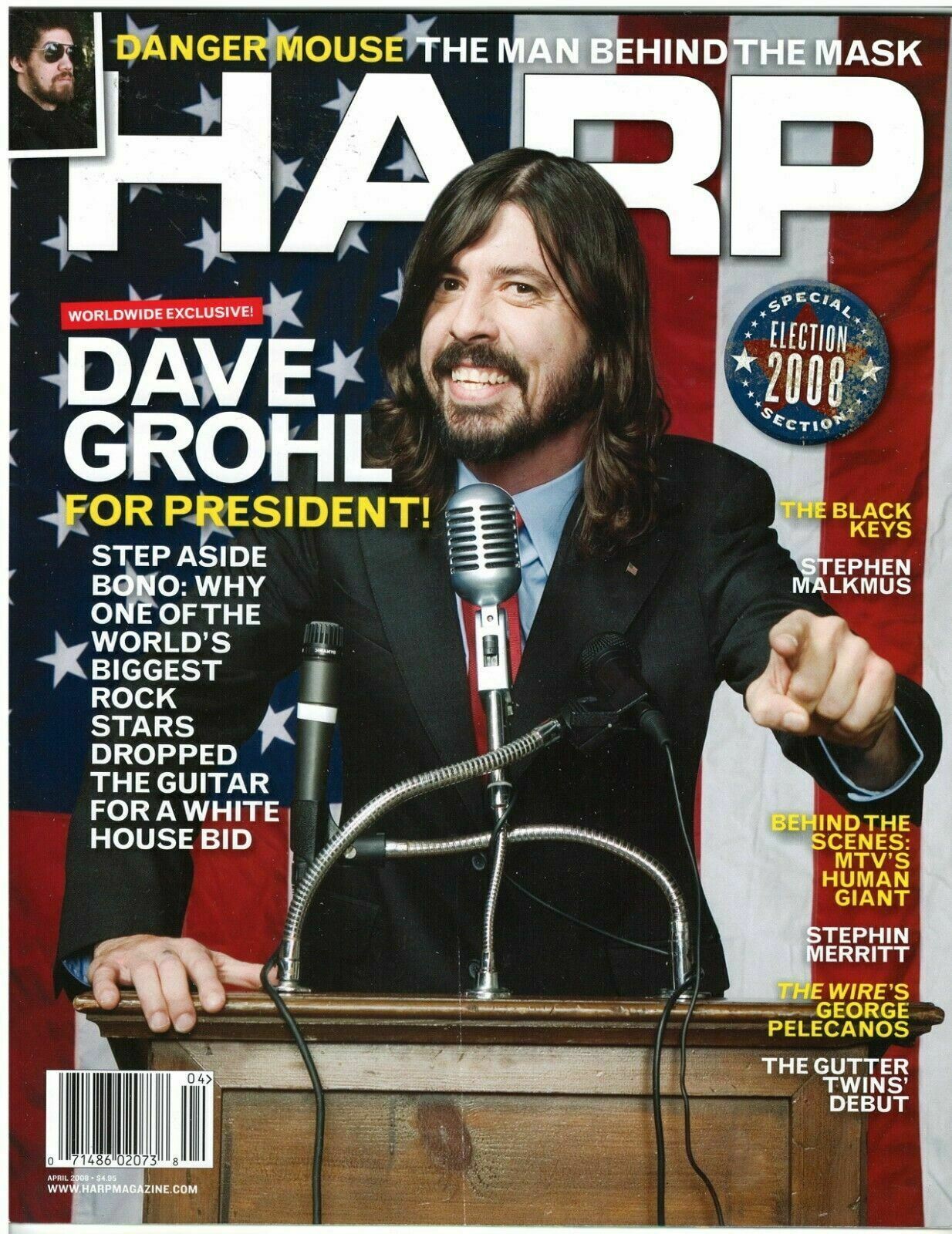 Harp Magazine March 2008 Dave Grohl Bono The Black Keys Danger Mouse Pelecanaos